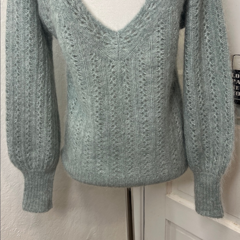 Sézane Rosa Mohair Jumper Sweater w/Ballooned Sleeves in Sea Mist Green Size S - Picture 7 of 9
